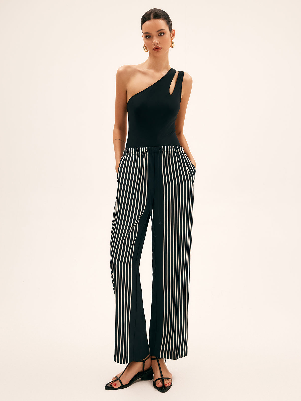 Asymmetric Cutout One-Piece Swimsuit — Black — Svelte Chic