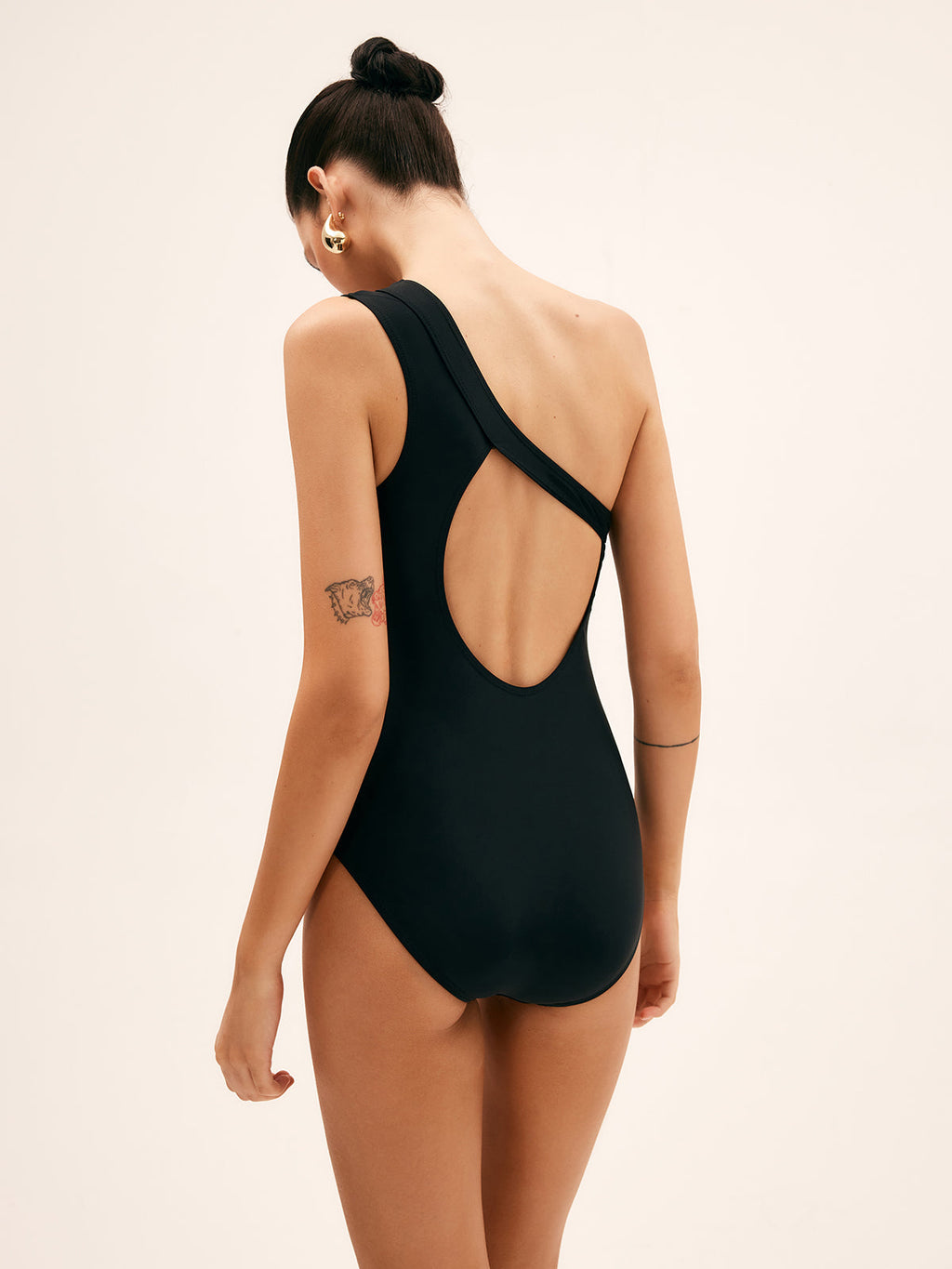 Asymmetric Cutout One-Piece Swimsuit — Black — Svelte Chic