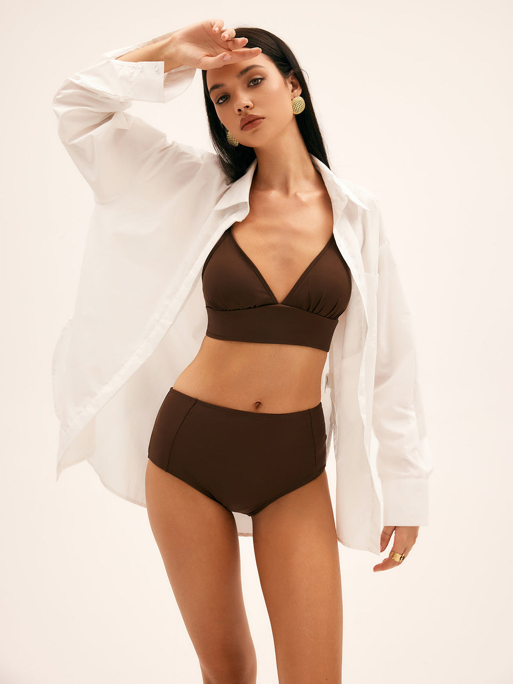 Palm High-Waist Tie Bikini Set — Brown in Brown — Svelte Chic