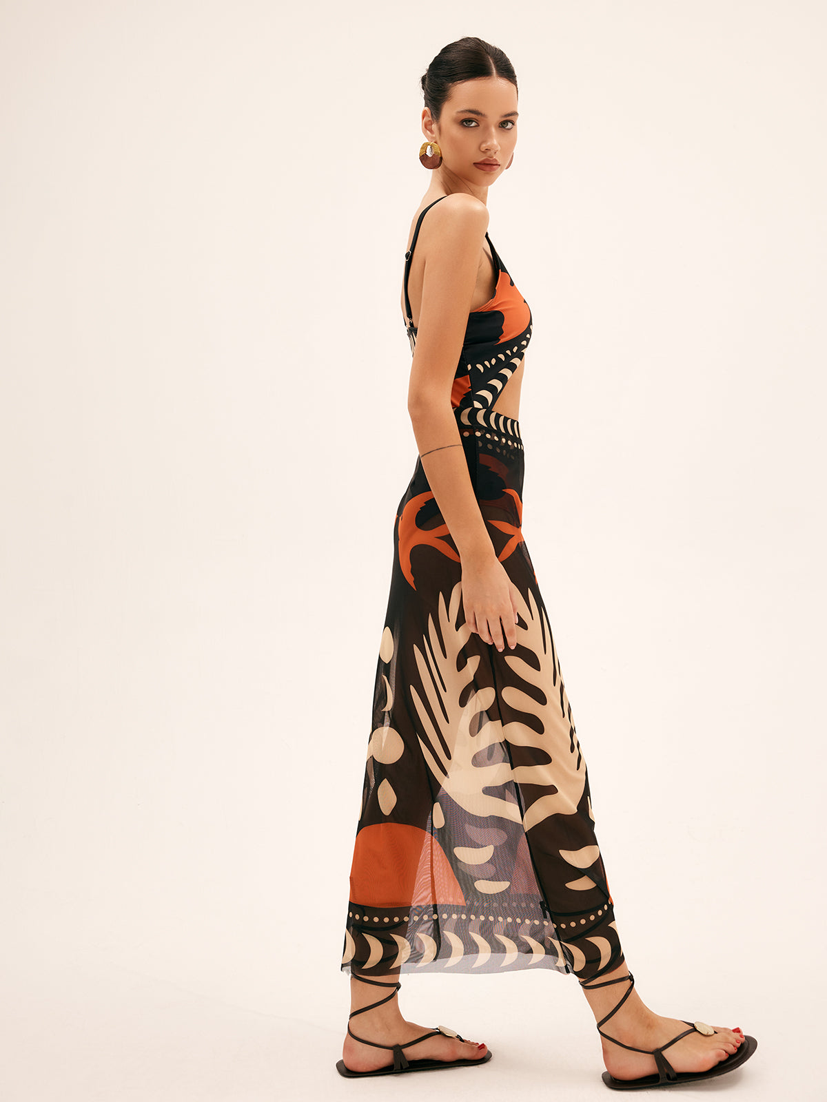 Bird Print Mesh Cover-Up Maxi Skirt — Black — Svelte Chic