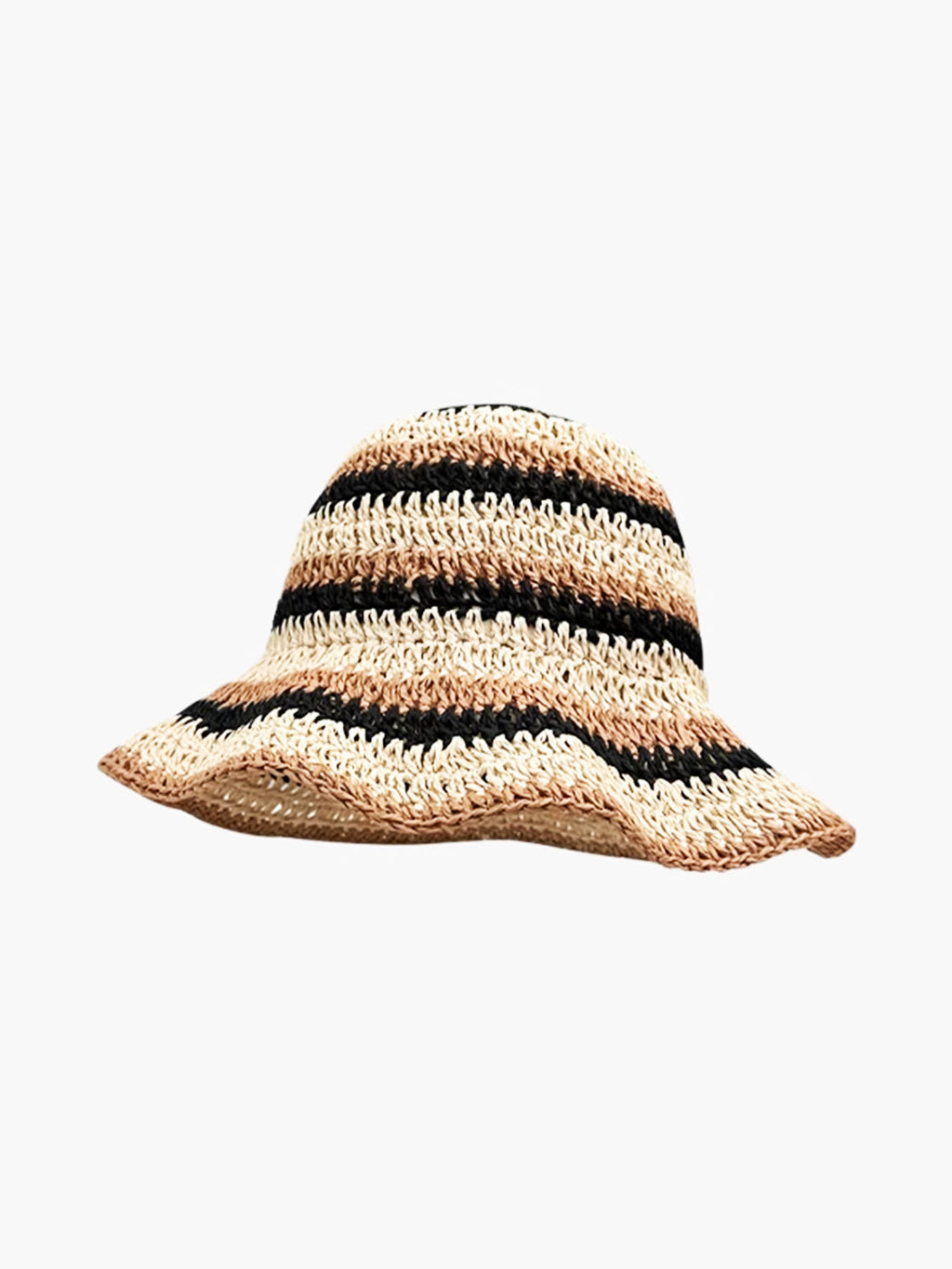 Striped Straw Bucket Hat — Khaki — Svelte Chic