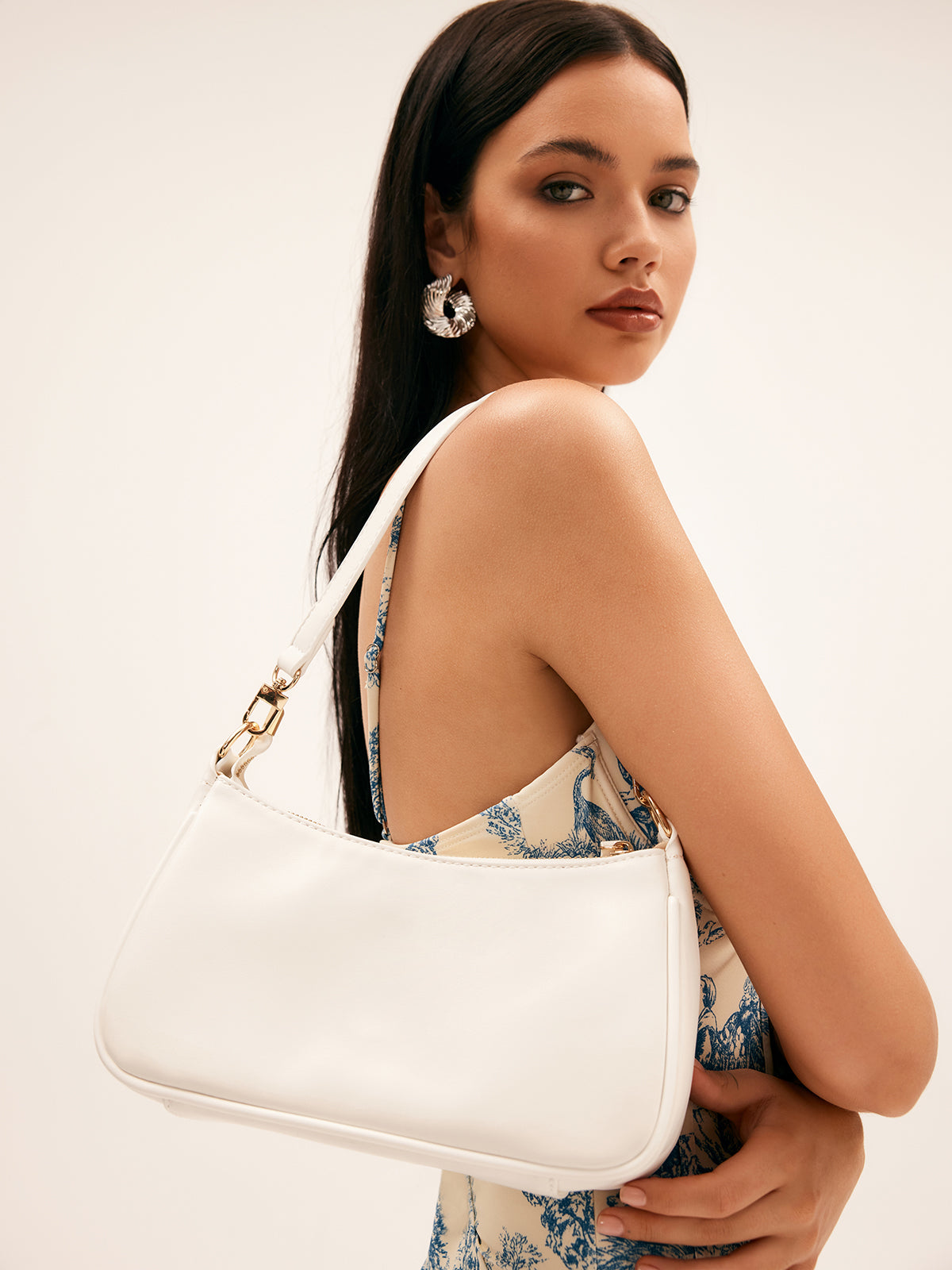 Minimalist Zip Shoulder Bag — White in White — Svelte Chic