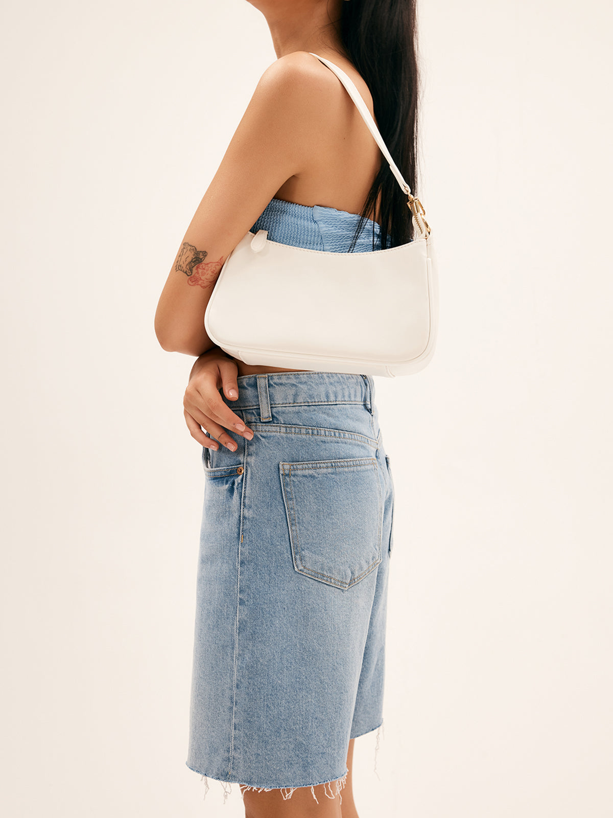 Minimalist Zip Shoulder Bag — White — Svelte Chic