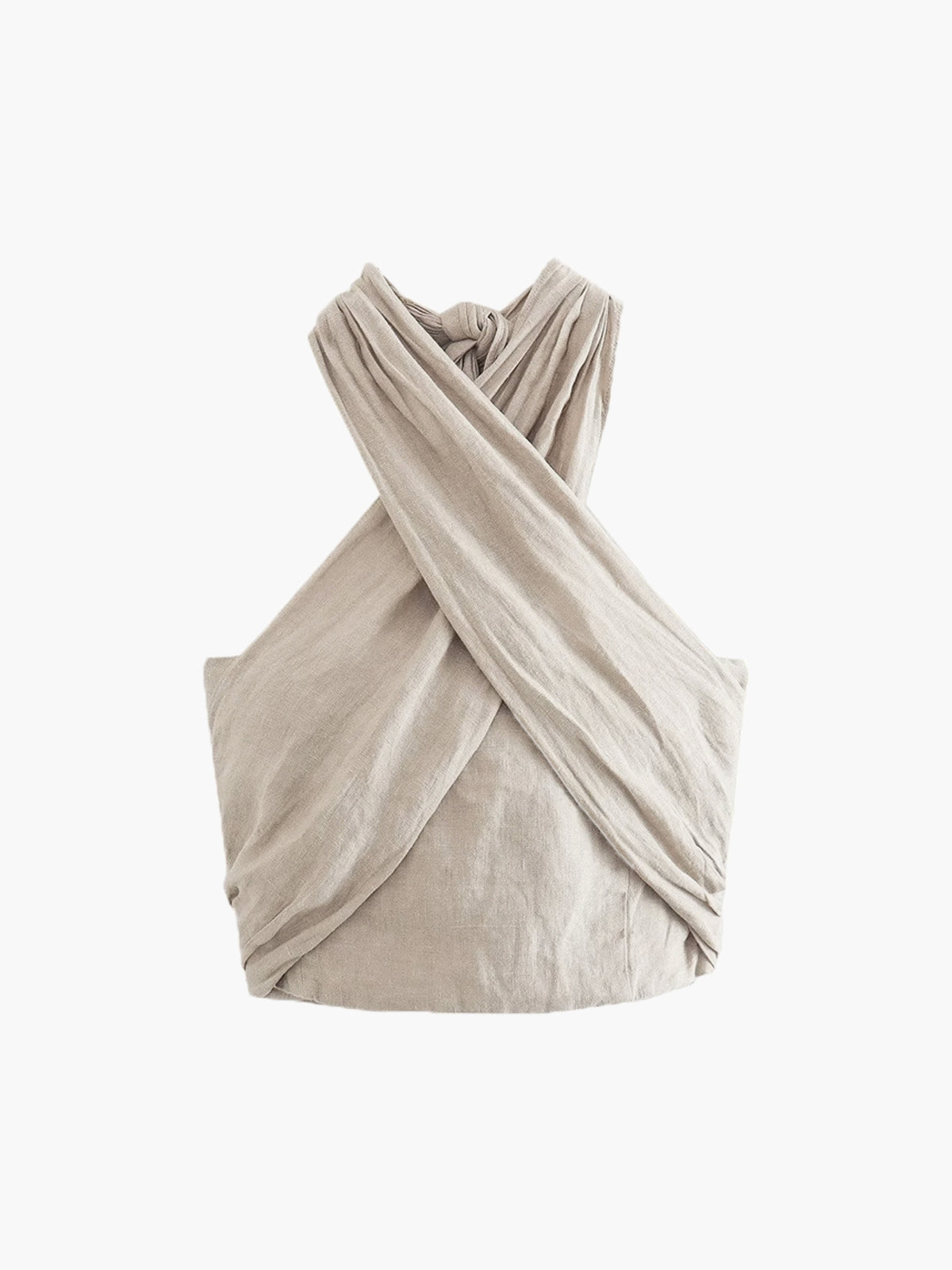 Crisscross Halter Linen Blend Top — Khaki — Svelte Chic