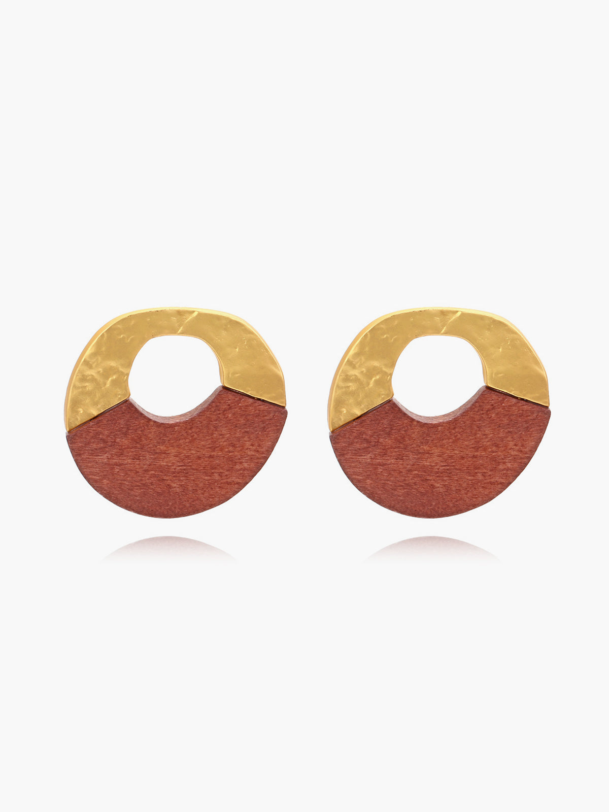 Wood & Alloy Geometric Drop Earrings — Gold — Svelte Chic