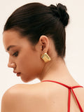 Square Textured Earrings — 18k Gold Plated Titanium Steel in Gold — Svelte Chic