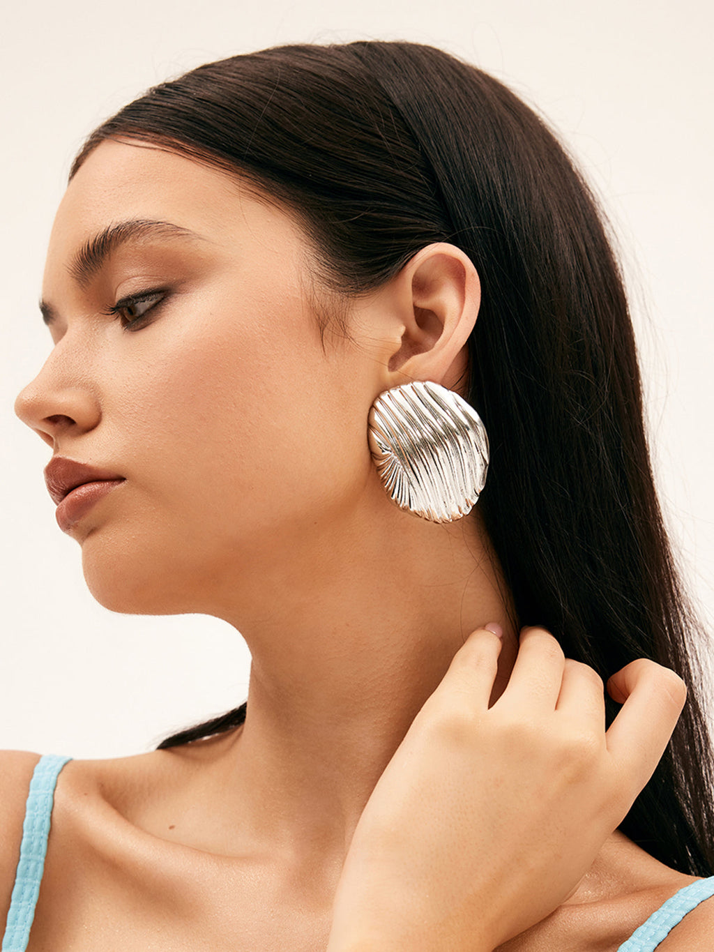 Pleated Shell Drop Earrings in Silver — Svelte Chic
