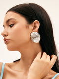 Pleated Shell Drop Earrings in Silver — Svelte Chic