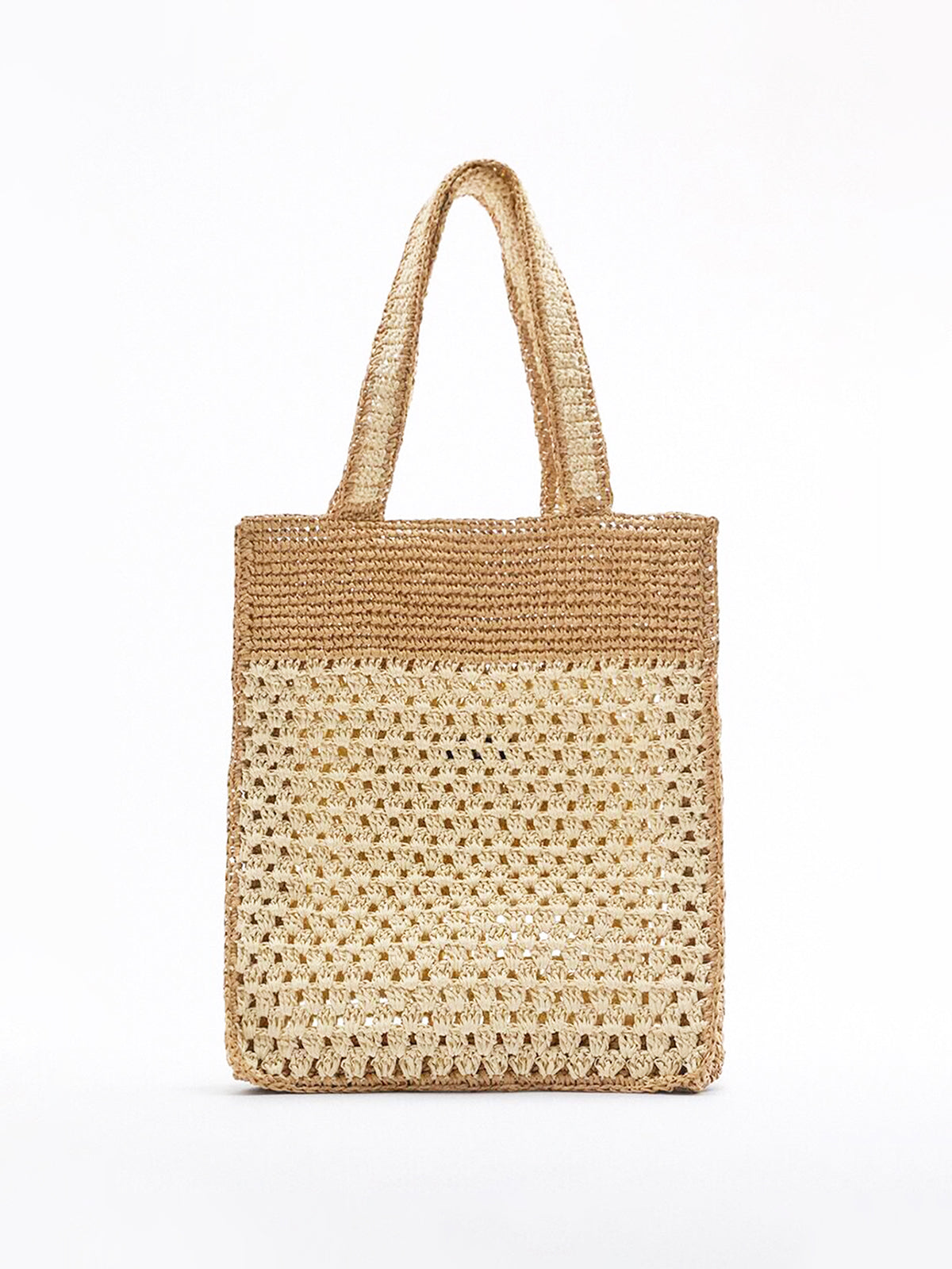 Contrast Straw Tote — Khaki — Svelte Chic