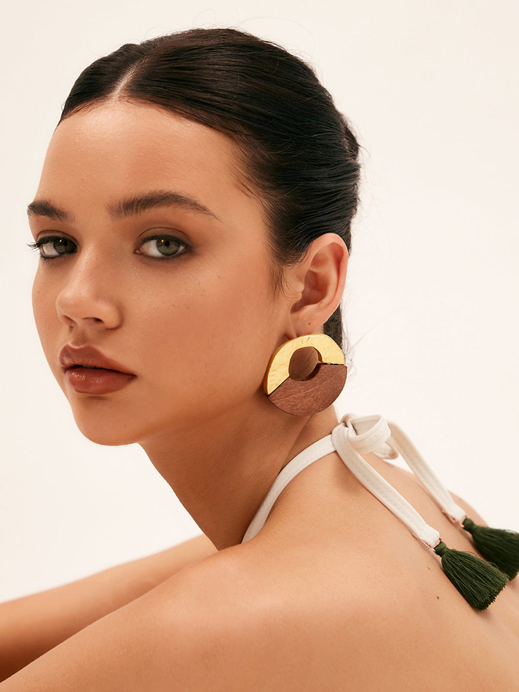 Wood & Alloy Geometric Drop Earrings — Gold in Gold — Svelte Chic