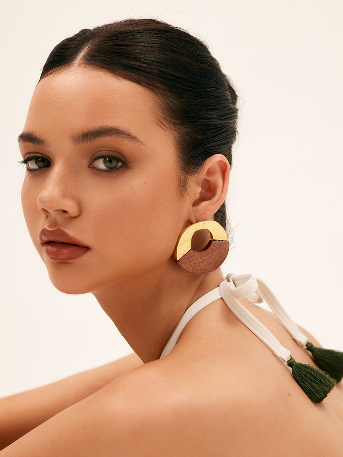Wood & Alloy Geometric Drop Earrings — Gold in Gold — Svelte Chic