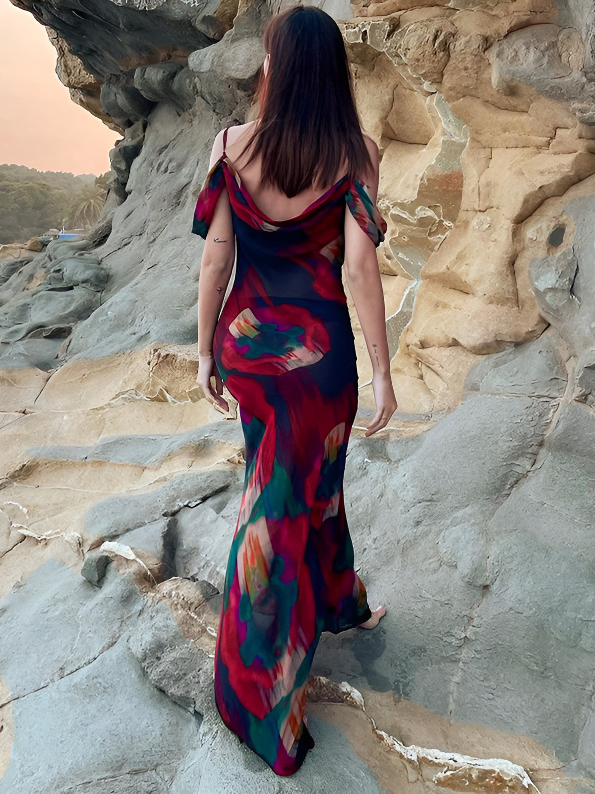 Sheer Floral Cami Maxi Dress — Red — Svelte Chic