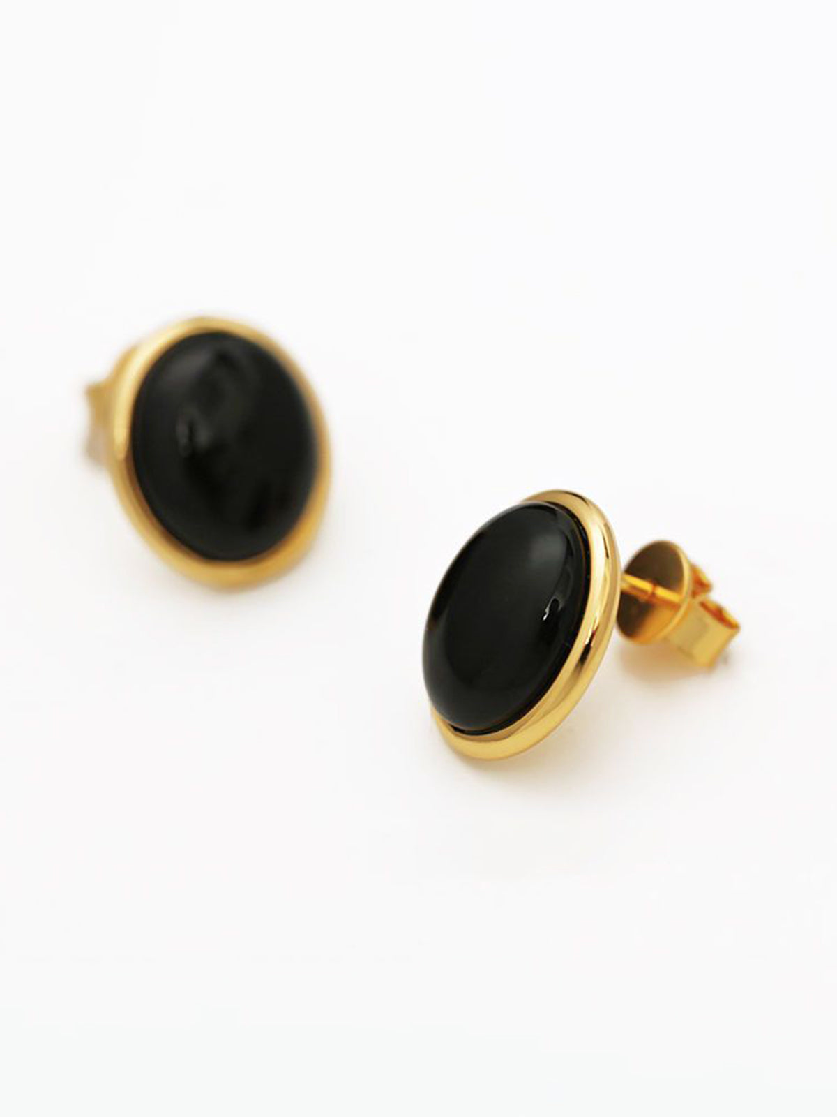 Opal Gemstone Earrings — Black &amp; Gold in Black — Svelte Chic