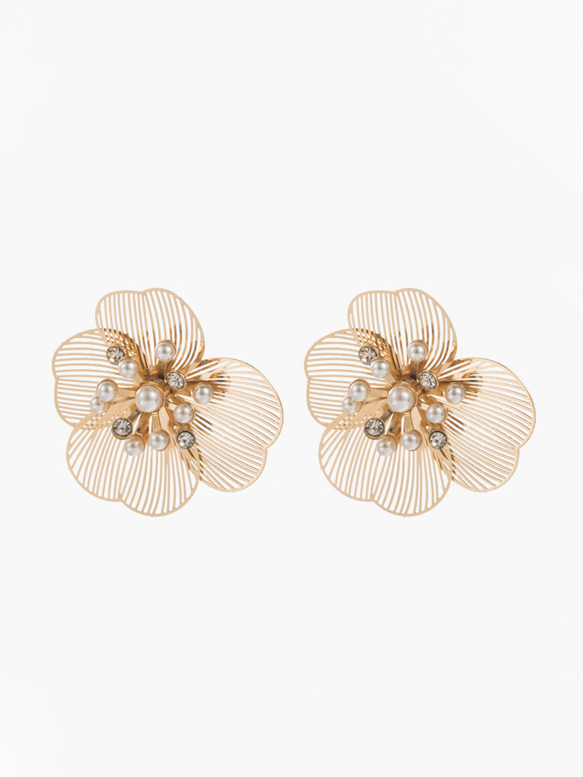 Pearl &amp; Rhinestone Flower Drop Earrings — Gold in Gold — Svelte Chic