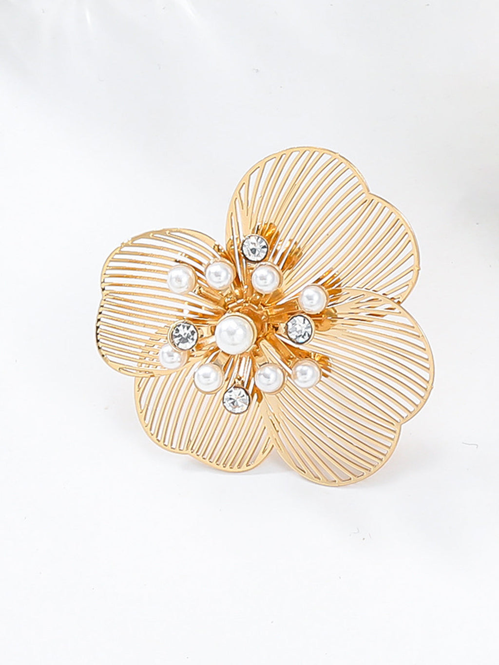 Pearl &amp; Rhinestone Flower Drop Earrings — Gold — Svelte Chic
