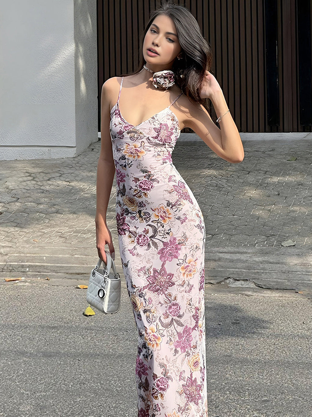 V-Neck Floral Cami Maxi Dress — Pink & Purple — Svelte Chic