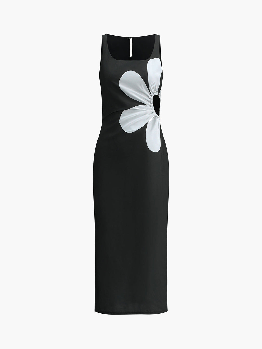 Floral Cutout Midi Dress — Black Square Neck — Svelte Chic