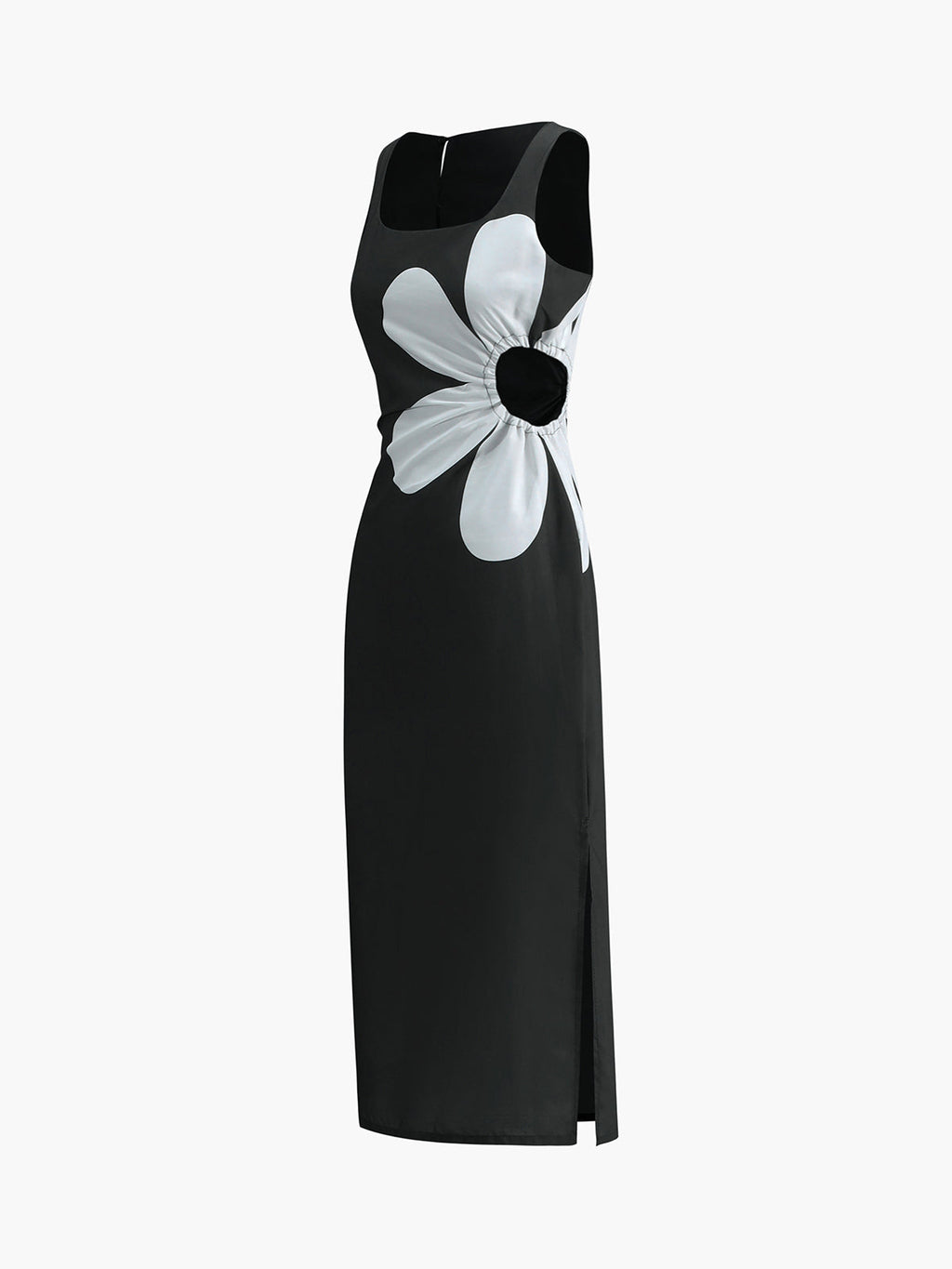 Floral Cutout Midi Dress — Black Square Neck — Svelte Chic