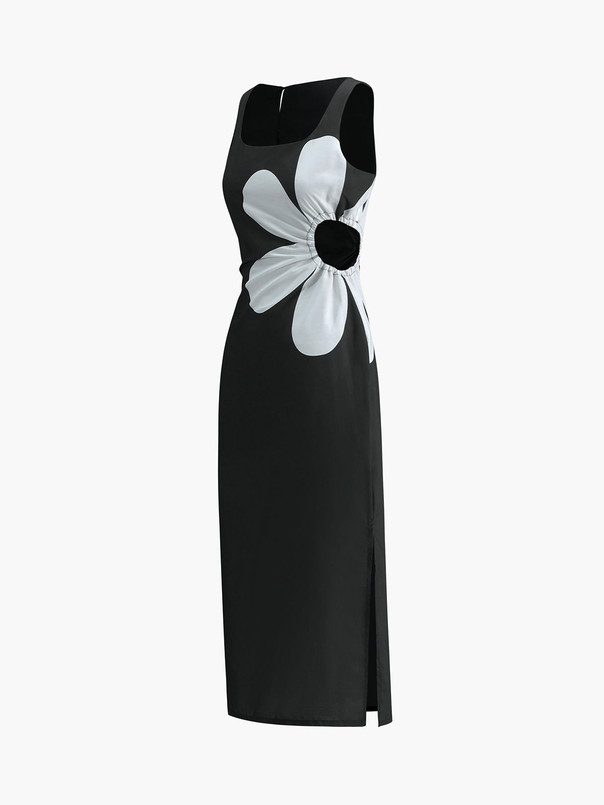 Floral Cutout Midi Dress — Black Square Neck — Svelte Chic