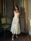 Pleated Cami Maxi Dress with Zip in White — Svelte Chic