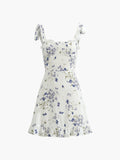 Floral Shirred Cami Mini Dress — Ecru A-Line in Off-White — Svelte Chic
