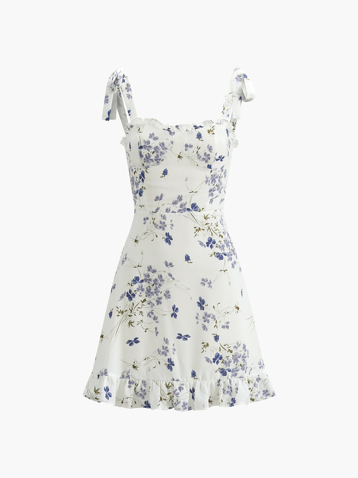 Floral Shirred Cami Mini Dress — Ecru A-Line in Off-White — Svelte Chic