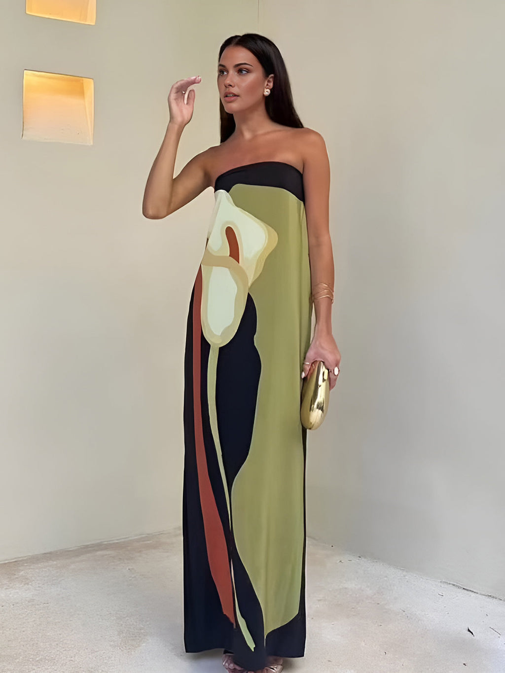 Large Floral Split Tube Maxi Dress — Green in Green — Svelte Chic