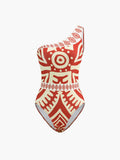 Tropical Print One-Piece Swimsuit — Red in Red — Svelte Chic