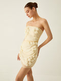 Chiffon Floral Strapless Mini Dress — Ecru in Apricot — Svelte Chic