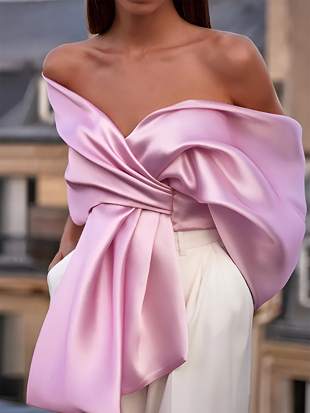 Satin Pleated Off-Shoulder Top — Svelte Chic