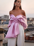 Satin Pleated Off-Shoulder Top in Pink — Svelte Chic