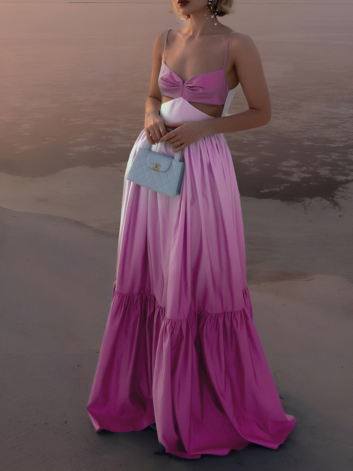 Backless Cutout Cami Maxi Dress in Pink — Svelte Chic