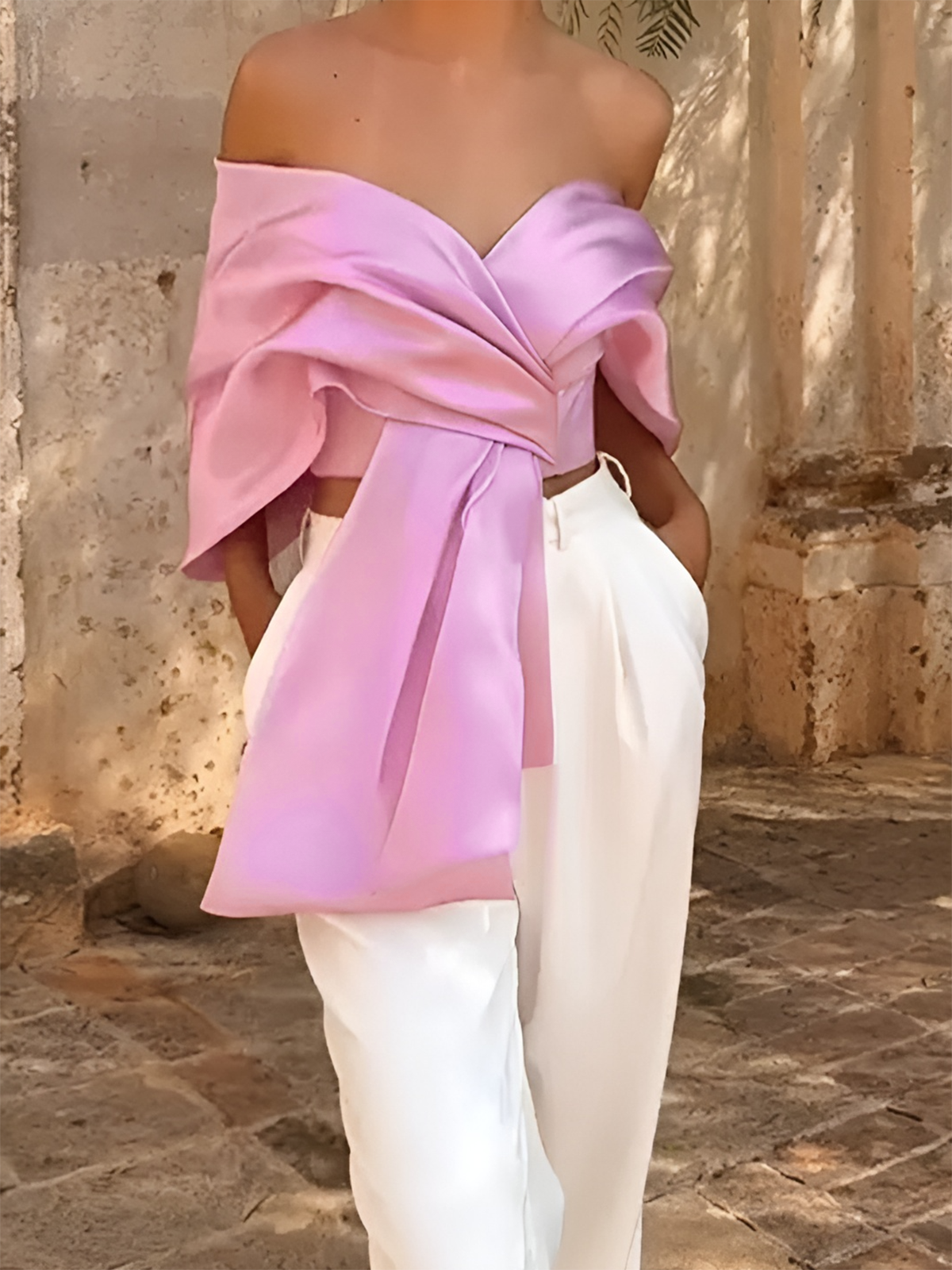 Satin Pleated Off-Shoulder Top — Svelte Chic