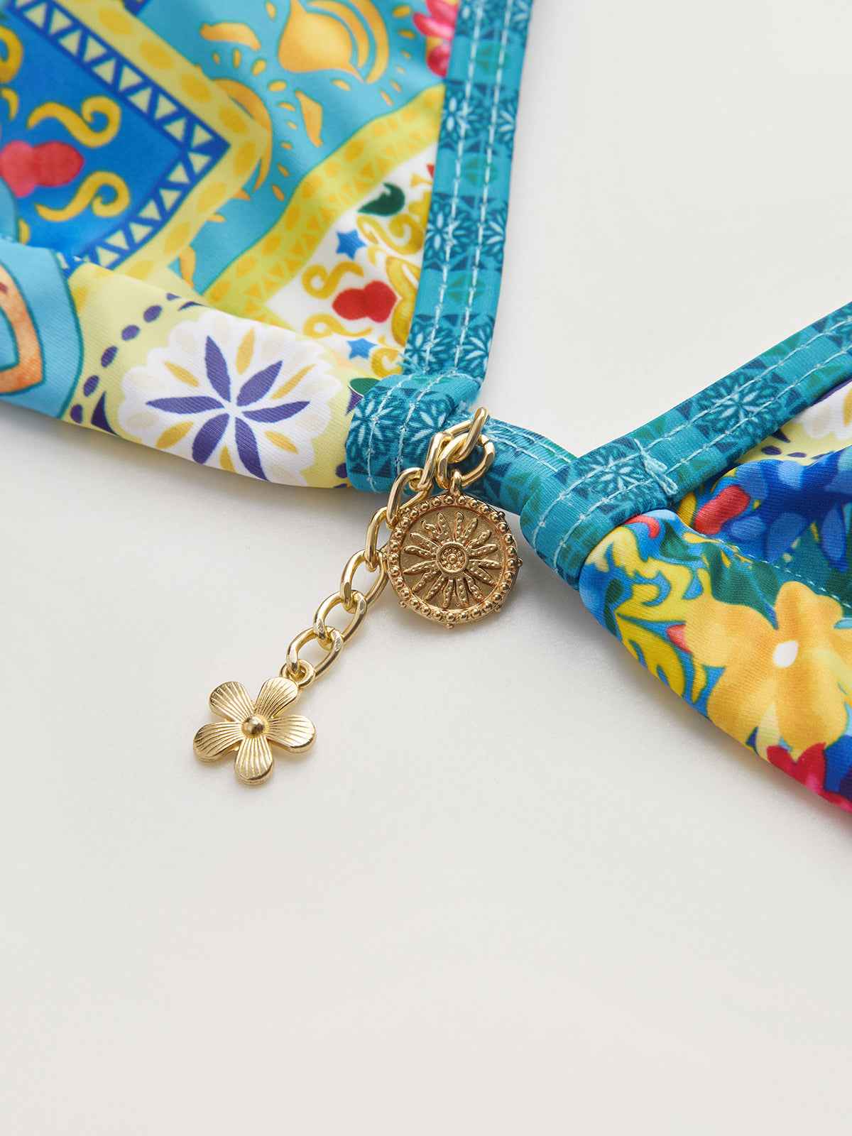 Print Adjustable Strap Bikini Set — Blue & Yellow Floral — Svelte Chic