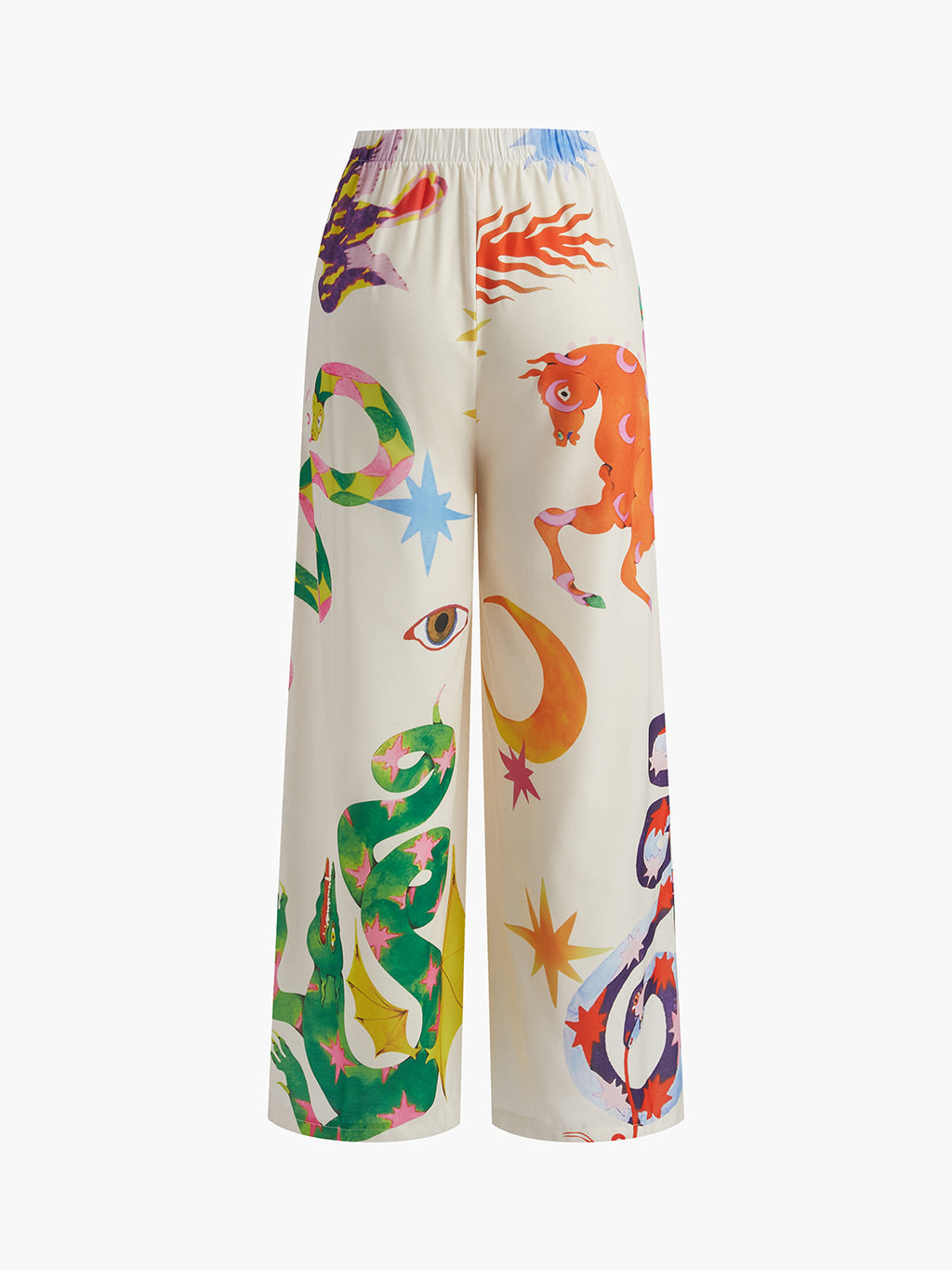Print Halter Backless Trouser Set — Ecru & Green — Svelte Chic