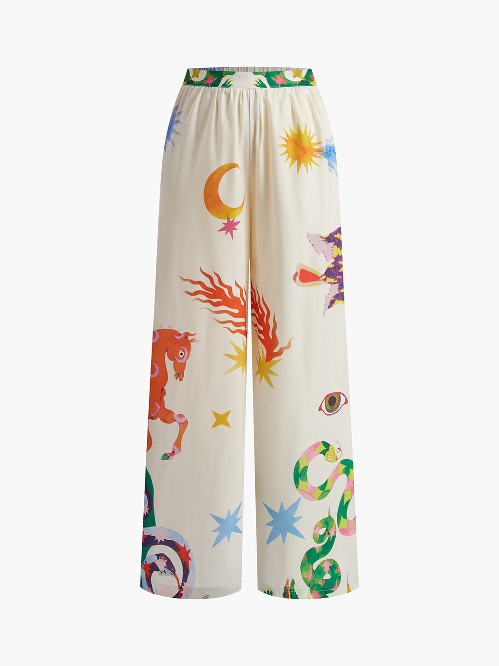 Print Halter Backless Trouser Set — Ecru & Green — Svelte Chic