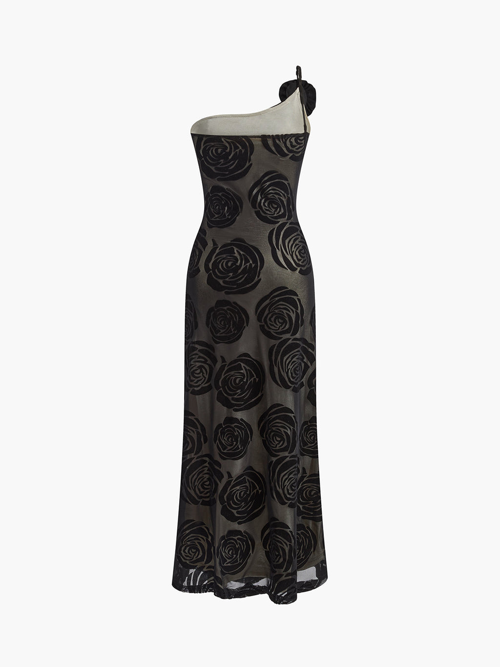 Jacquard Floral One-Shoulder Maxi Dress — Black — Svelte Chic