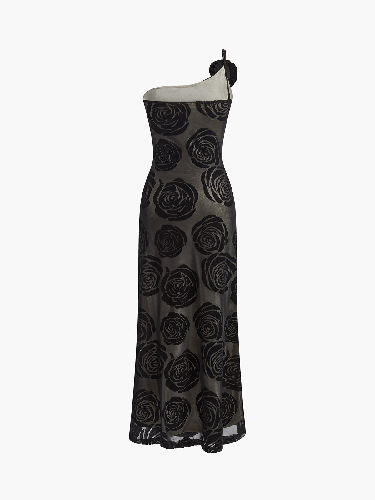 Jacquard Floral One-Shoulder Maxi Dress — Black — Svelte Chic