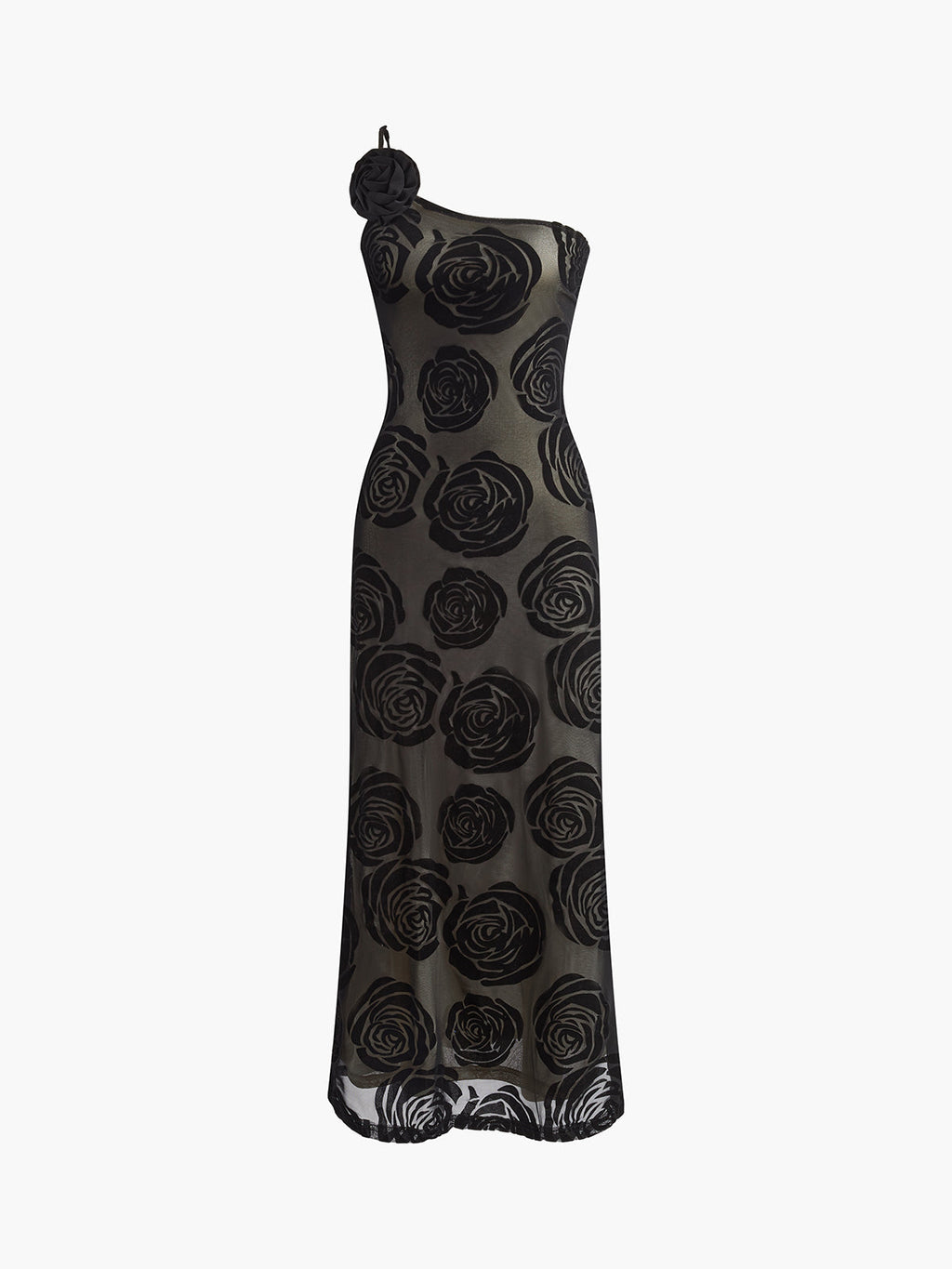 Jacquard Floral One-Shoulder Maxi Dress — Black — Svelte Chic
