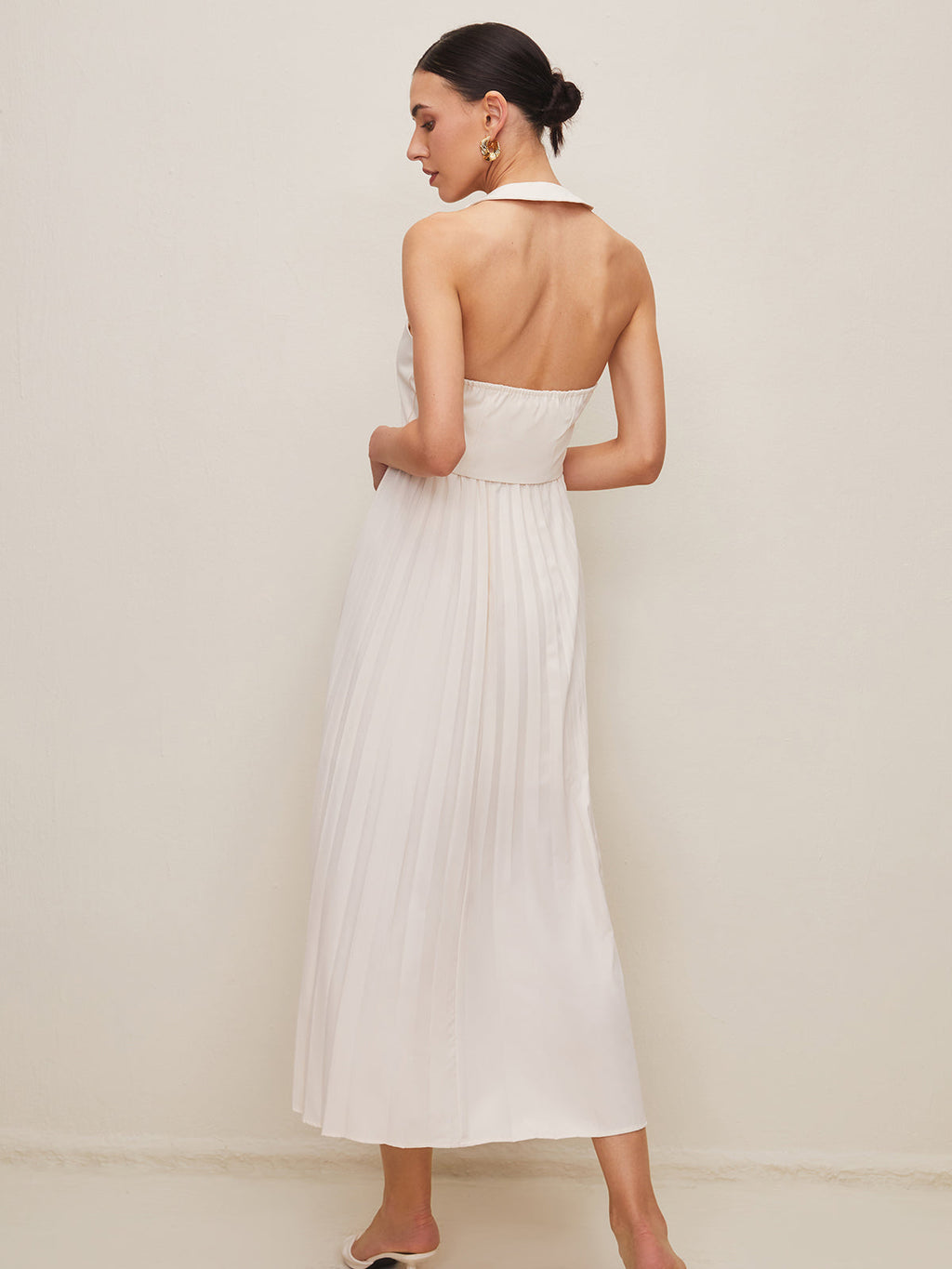 Button Halter Vest & Pleated Maxi Skirt Set — White — Svelte Chic