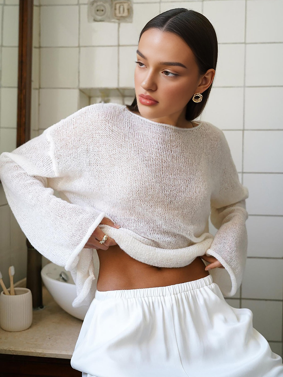 Openwork Draped Knit Top — Svelte Chic