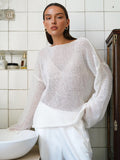 Openwork Draped Knit Top in White — Svelte Chic