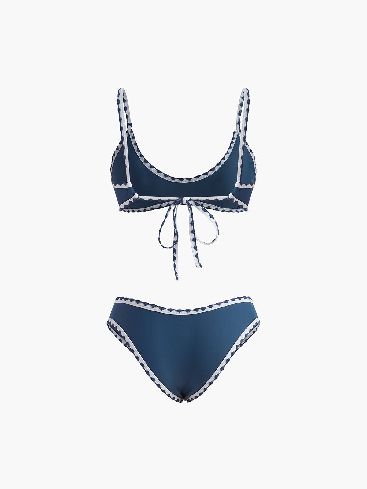 Contrast Trim Knotted Bikini Set — Navy — Svelte Chic
