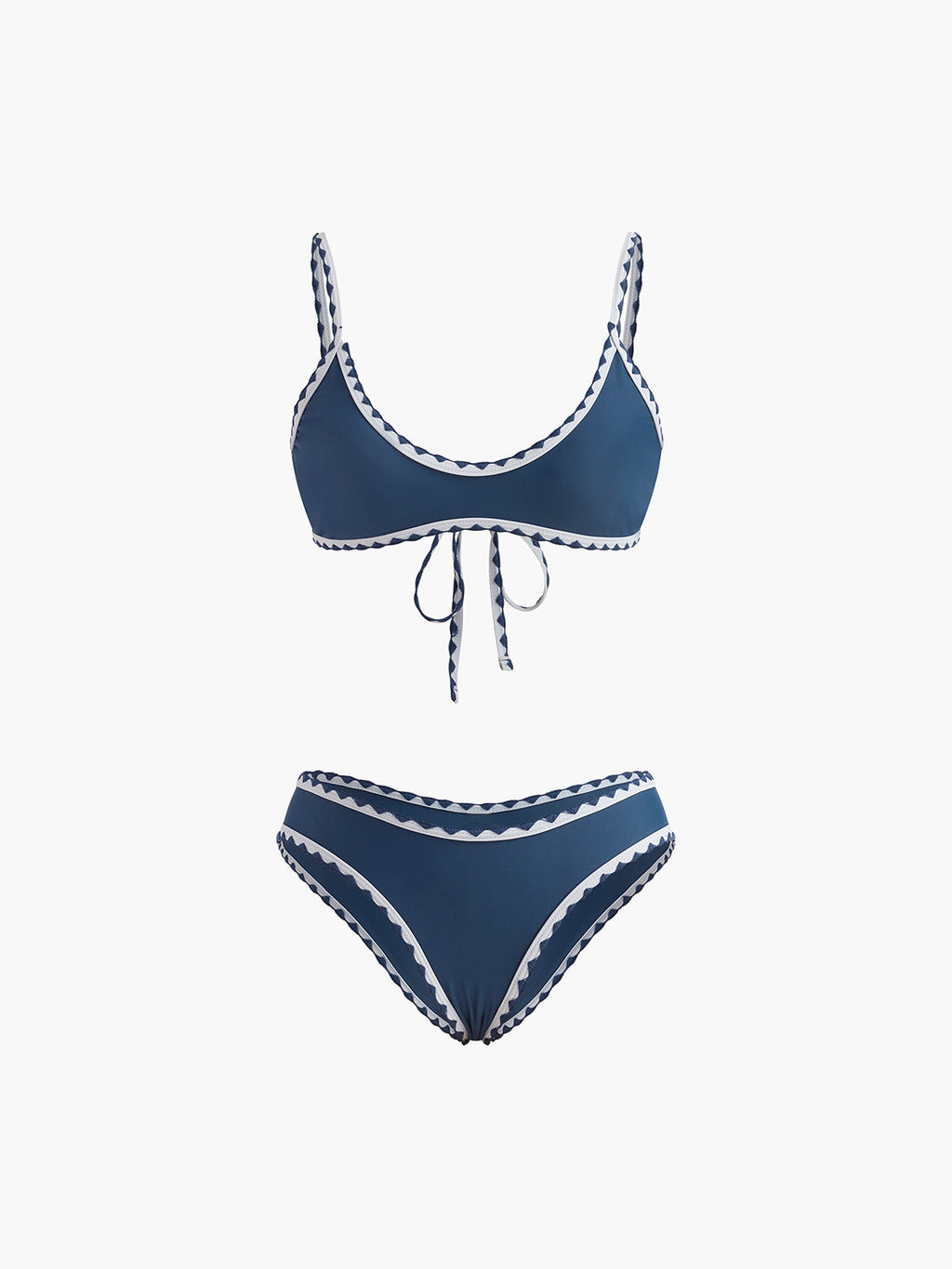 Contrast Trim Knotted Bikini Set — Navy in Blue — Svelte Chic