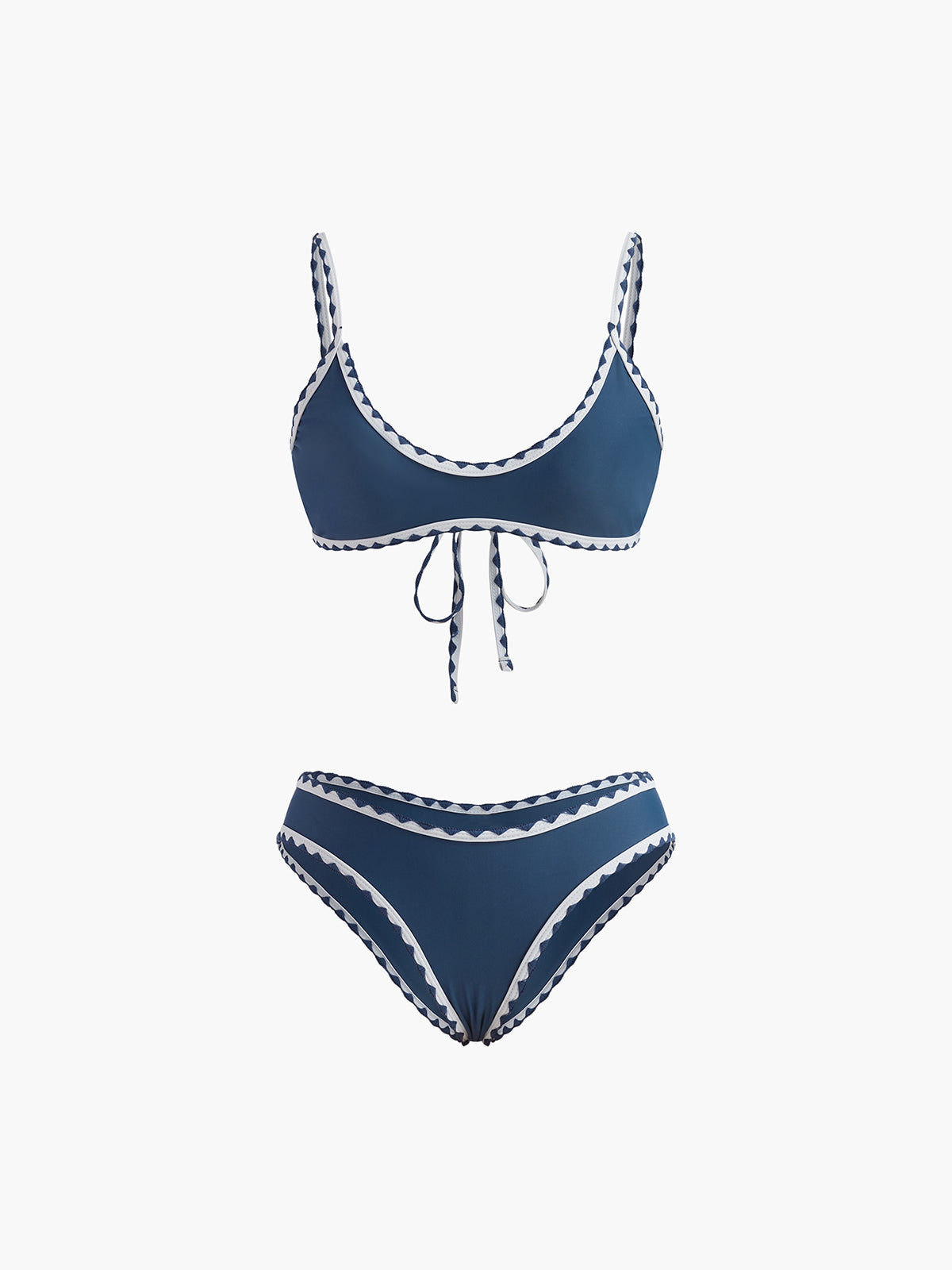 Contrast Trim Knotted Bikini Set — Navy in Blue — Svelte Chic