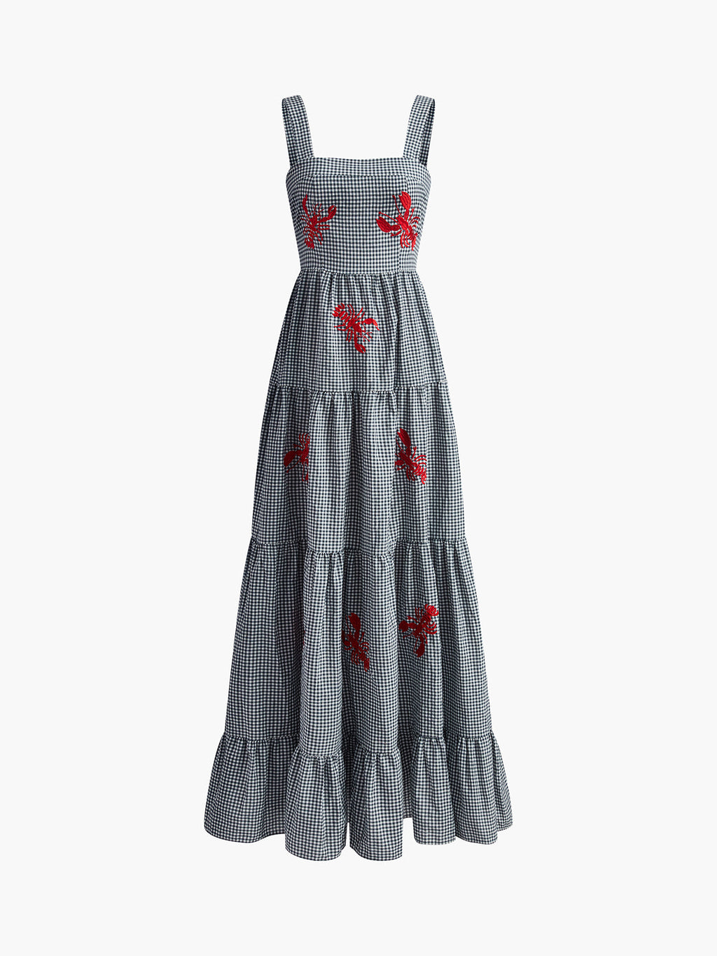 Embroidered Square Neck Maxi Dress — Black in Black — Svelte Chic