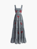Embroidered Square Neck Maxi Dress — Black in Black — Svelte Chic