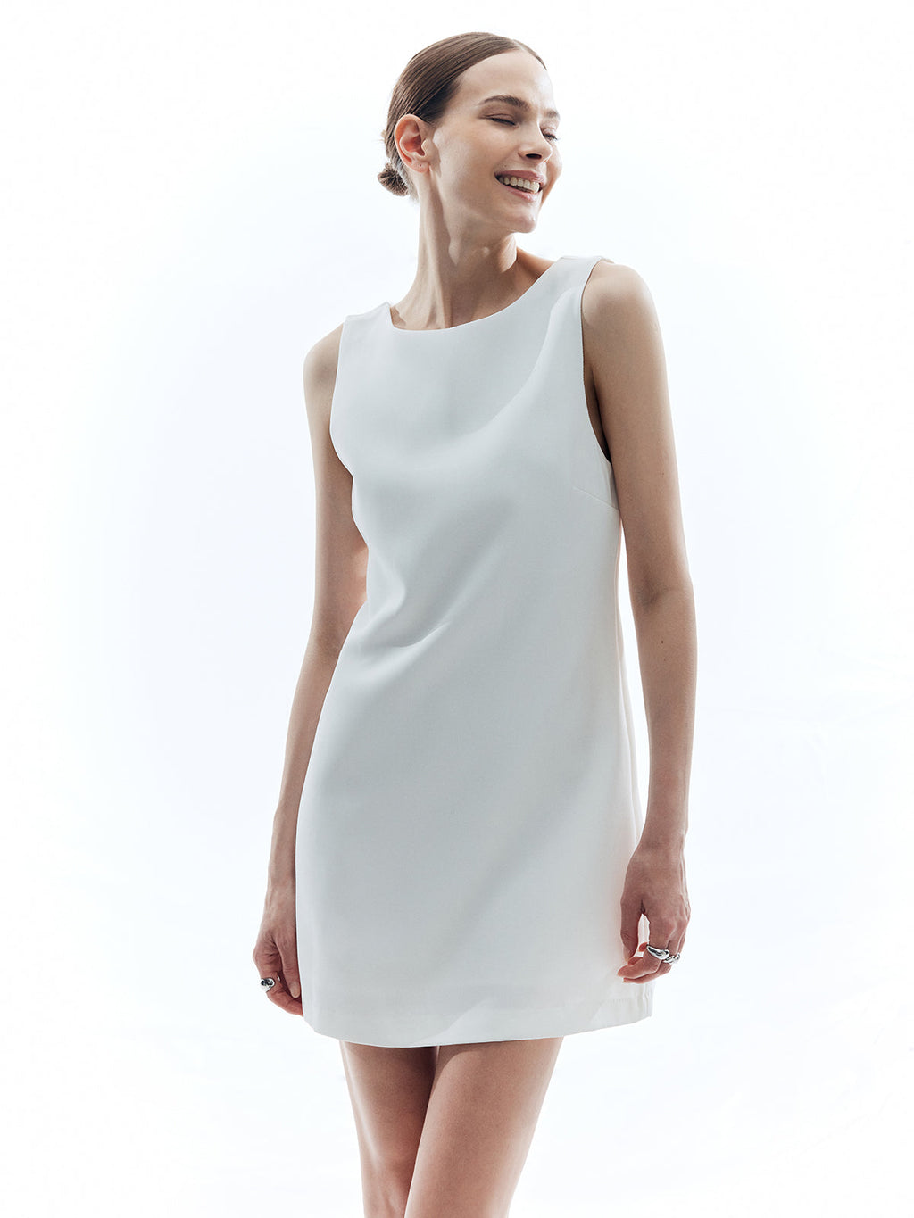 Knotted Backless Sleeveless Mini Dress — White — Svelte Chic
