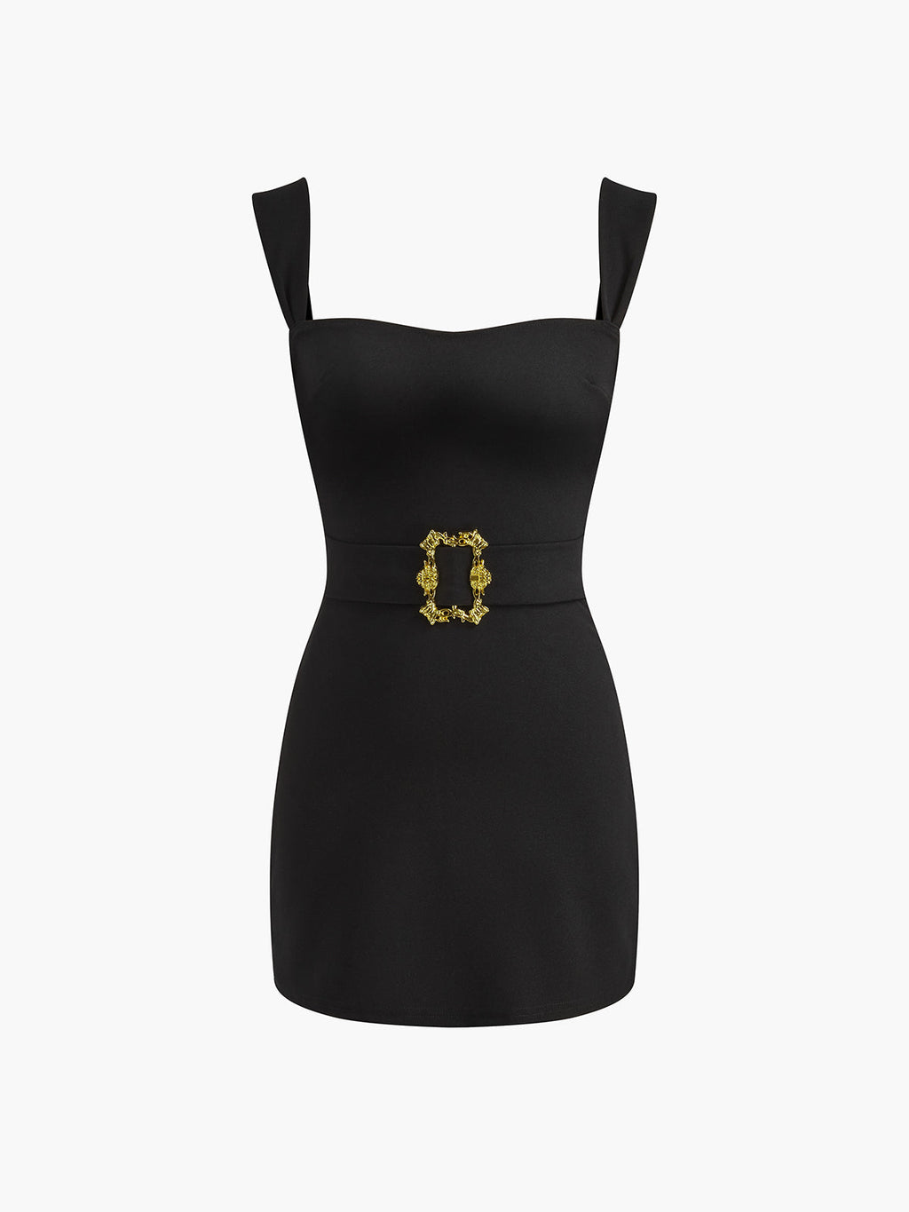 Square Neck Belted Mini Dress — Black — Svelte Chic