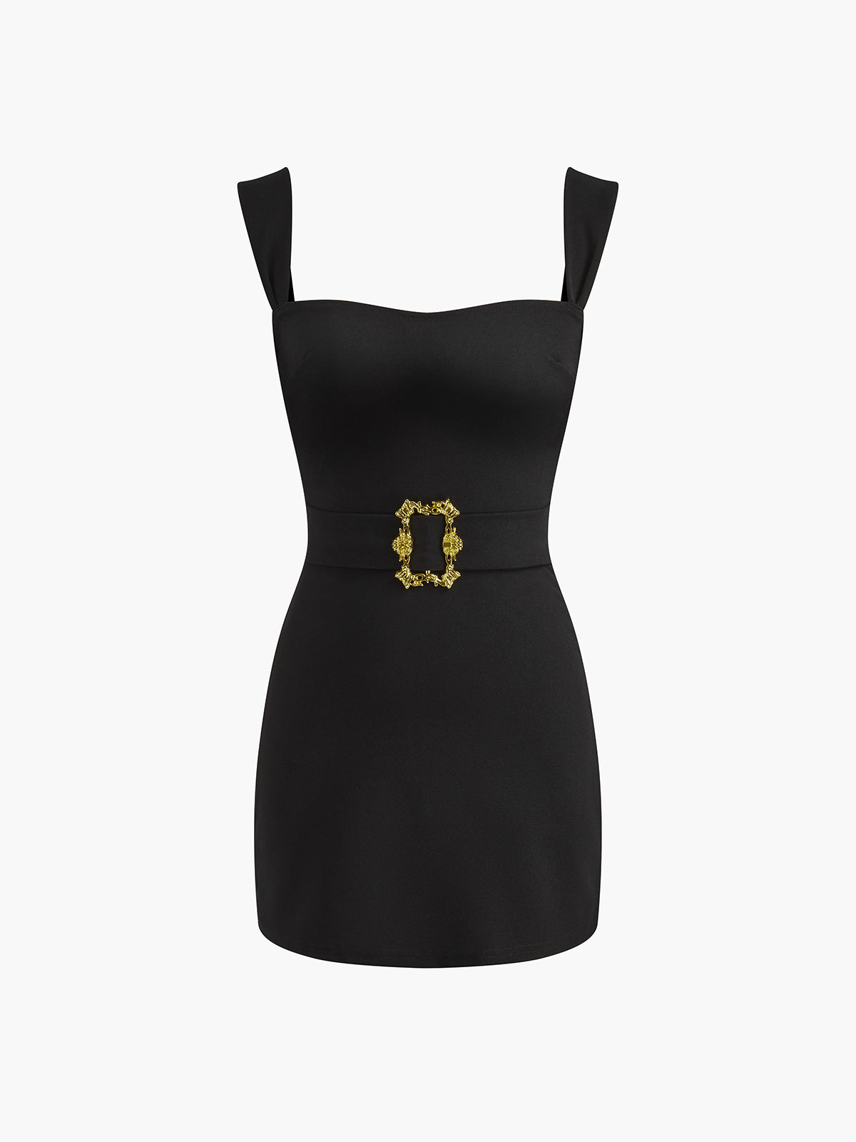 Square Neck Belted Mini Dress — Black — Svelte Chic